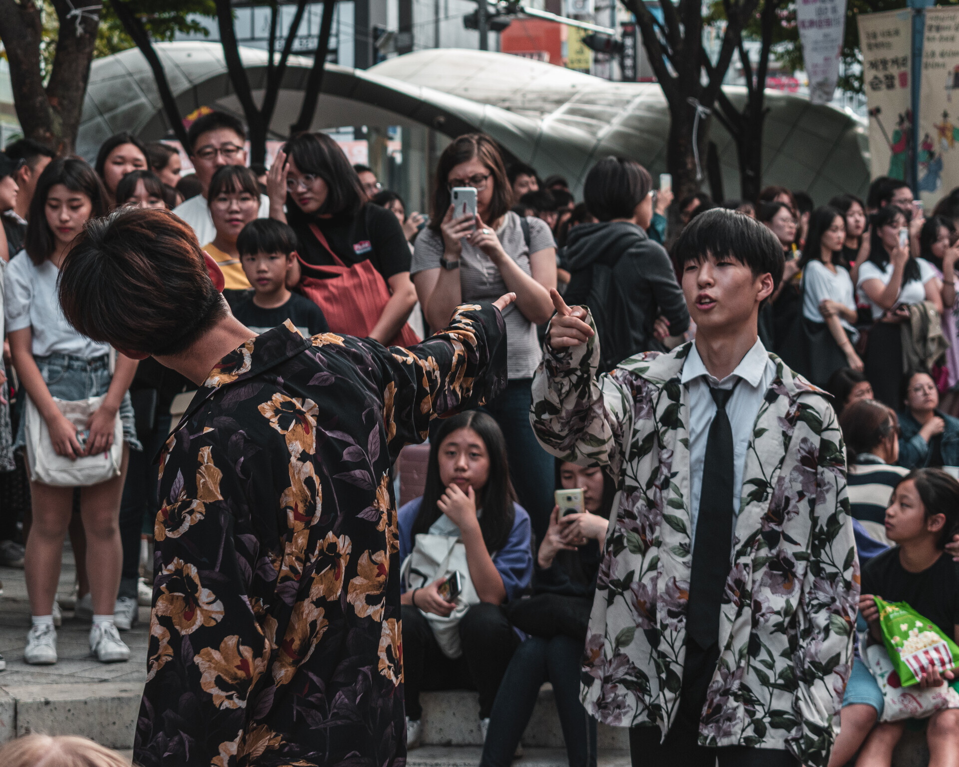 Wannabe idols doing a performance in Hongdae